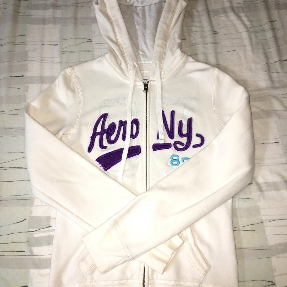 Aeropostale NYC Full-Zip White Hoodie Women/Teens